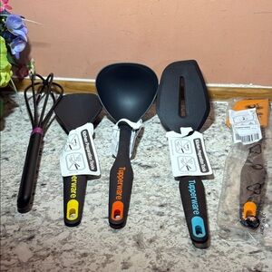 Tupperware Utensil Set with Black and Colorful Handles